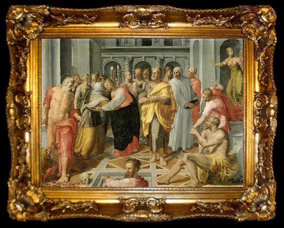 framed  Circle of Pellegrino Tibaldi The Meeting of Mary and Elizabeth in the Presence of St. Jerome, St. Joseph and Others, ta009-2